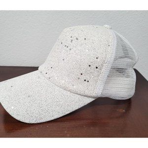 Women Men Breathable Fashion OS Adjustable White Glitter Speckled Cap